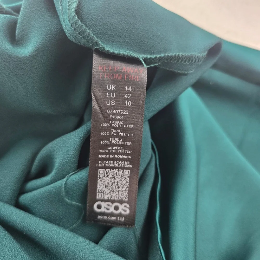 ASOS Sleeveless Teal Green Cowl Neck‎ Wide Leg Jumpsuit Culotte Women's Size 10